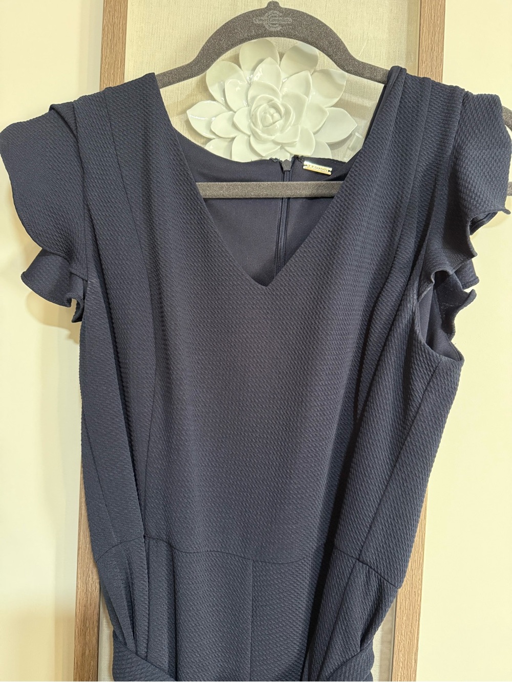Tahari Women’s Navy Belted Ruffle Sleeve jumpsuit